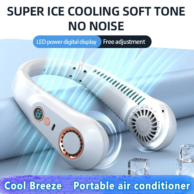 Mini Hanging Neck Fan | Portable Bladeless Neckband Fan | Digital Display Power Air Cooler | USB Rechargeable Electric Fans | Summer New ShopOnlyDeal