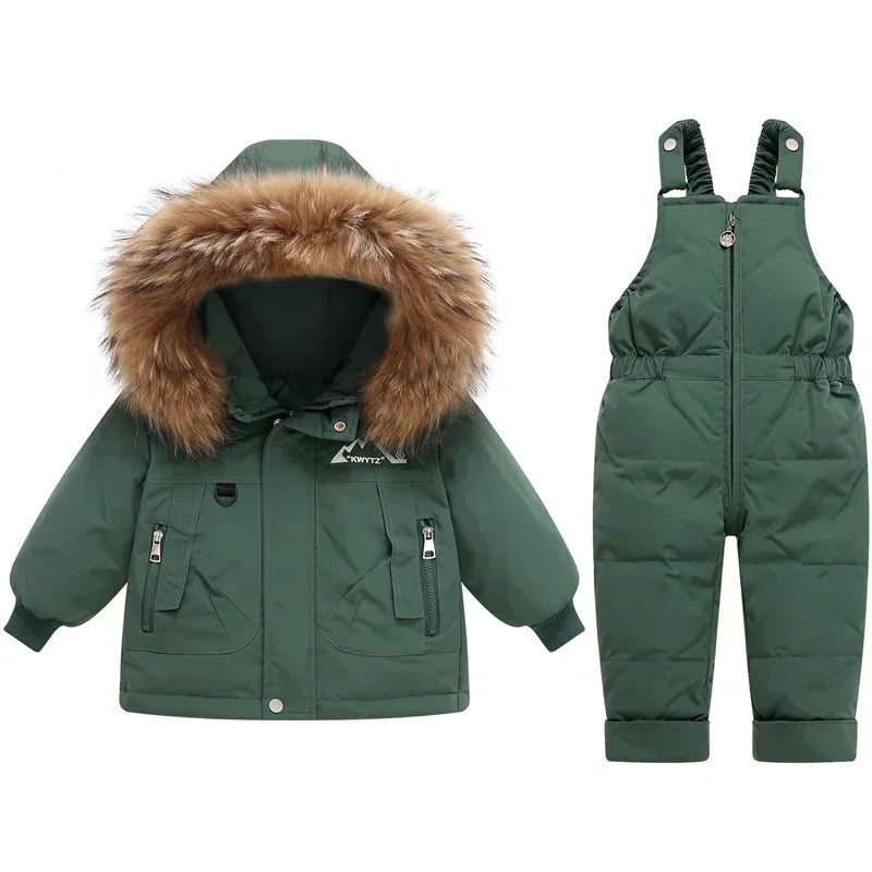 Children Down Jacket Clothing Sets -30 Degrees Winter Girl Duck Down Jacket + Overalls Kids Warm Suit Toddler Boys Coat Jumpsuit ShopOnlyDeal