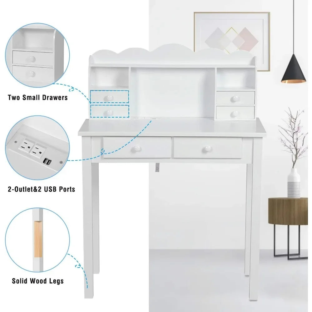 Small Writing Desk with Hutch and USB Ports, 31.5 inch Home Office Desk with Drawers, Study Table for Kids/Studen ShopOnlyDeal