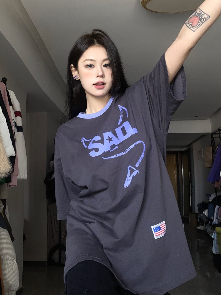 Harajuku Demon T-shirts Women Kawaii Oversized Graphic Japanese Y2k Streetwear Short Sleeve Tees Korean Fashion Tops Devil Wings Angel ShopOnlyDeal