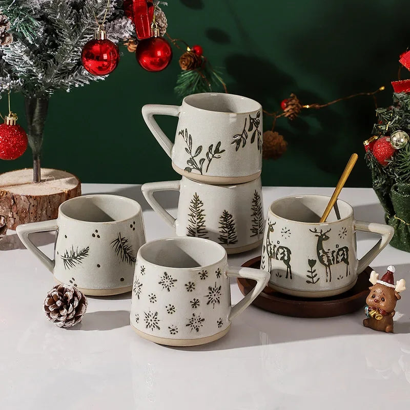 Christmas Vintage Ceramic Mug Nordic Style Creative Coffee Cups with Handle Household Office Milk Water Tea Cup Drinkware Gifts ShopOnlyDeal