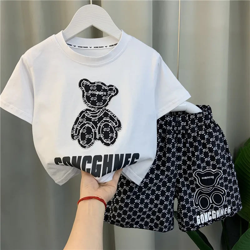 Summer Ensemble | Cartoon Bear T-Shirts & Pants Suit | Short Sleeve Top and Bottom Set for Baby Girls and Boys ShopOnlyDeal