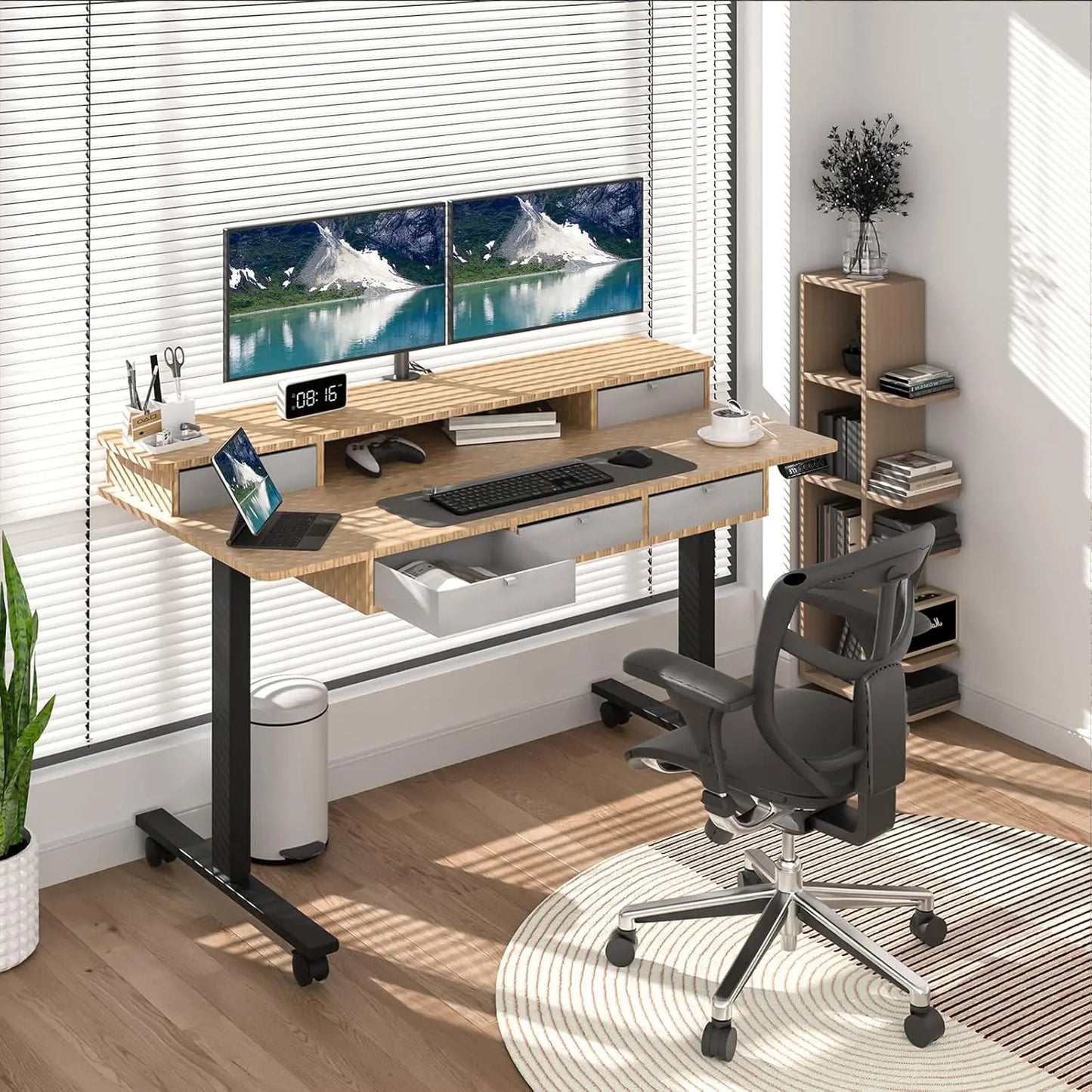 Standing Desk with 5 Drawers, Electric Height Adjustable Desk 55 Inches Stand Up Desk, Ergonomic Desk with Storage Larger ShopOnlyDeal