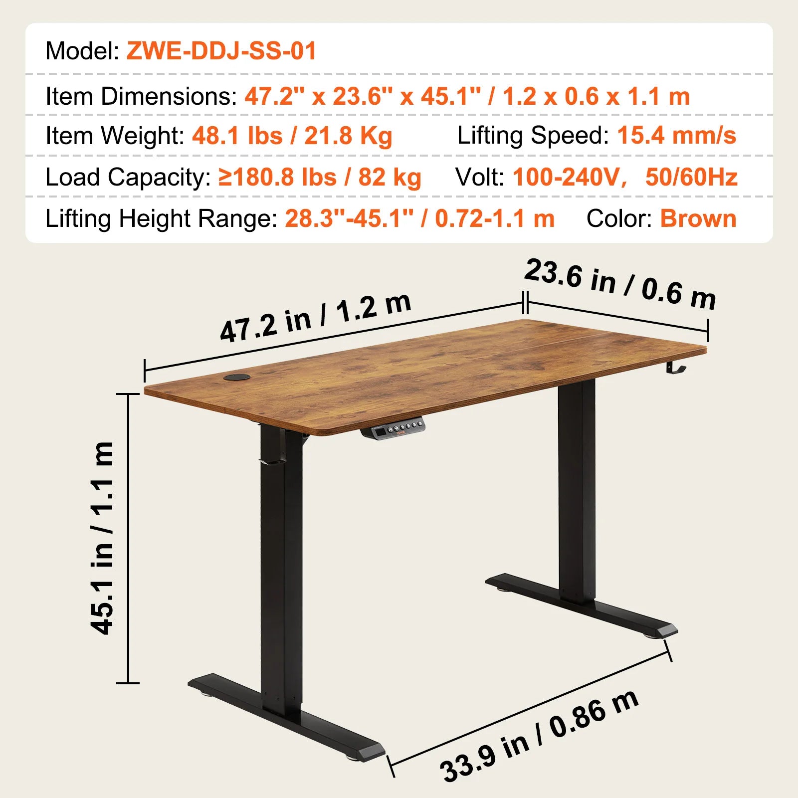 VEVOR Height Adjustable Desk,3-Key Modes Electric Standing Desk,Sturdy Dual Metal Frame, Max.Bearing 180 LBS Sit Stand up Desk ShopOnlyDeal