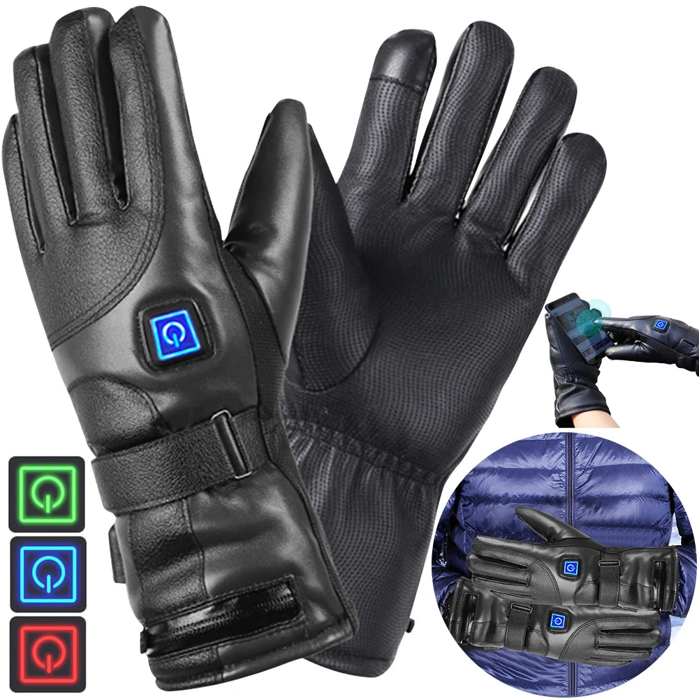 Motorcycle Heated Gloves 3 Temperature Levels Heating Gloves Waterproof Rechargeable Electric Heated Gloves for Outdoor Cycling ShopOnlyDeal