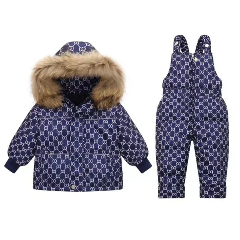 Children Down Jacket Clothing Sets -30 Degrees Winter Girl Duck Down Jacket + Overalls Kids Warm Suit Toddler Boys Coat Jumpsuit ShopOnlyDeal