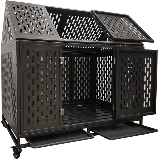 Heavy Duty Dog Crate Cage Kennel, Roof Large Strong Metal Playpen for Large Medium Dogs, 45''/Black ShopOnlyDeal