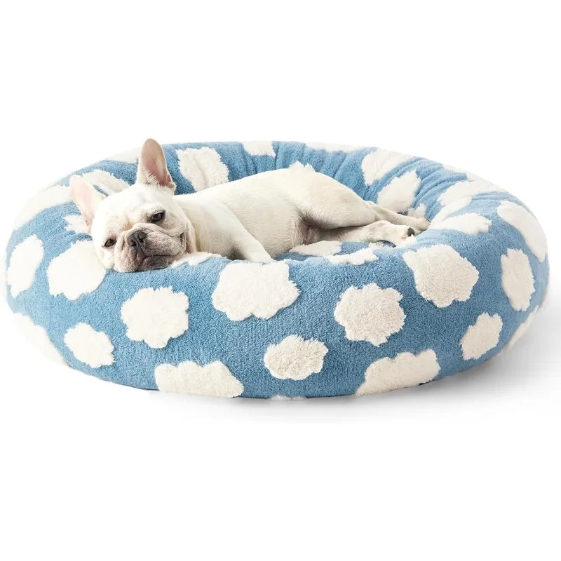 Small Dog Bed - Round Cat Beds for Indoor Cats Calming Pet Beds, Cute Modern Beds with Jacquard Shaggy Plush & Anti Slip Bottom ShopOnlyDeal