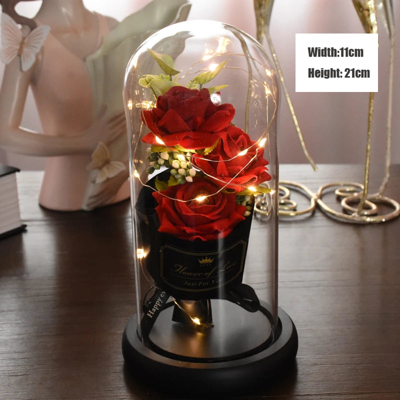 Mothers Day Gift 3 Head Rose LED Eternal Flower Rose Artificial Flower Christmas Wedding Valentine's Day Birthday Gift Home Decor ShopOnlyDeal