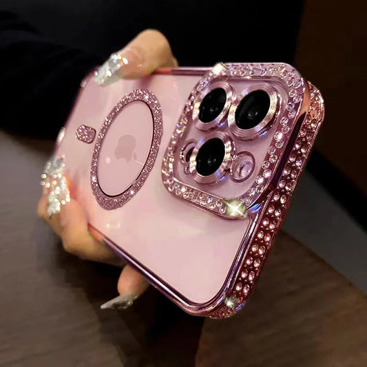 Magnetic Diamond Glitter Bling Case for iPhone 15 14 13 12 11 Pro Max Plus Rhinestone Electroplated Jewelled Transparent Cover ShopOnlyDeal