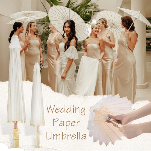 60/84CM Paper Parasol Wedding Paper Umbrella, Party Favor White DIY Bamboo Umbrellas, for Bridal Shower Centerpieces,Photo Props ShopOnlyDeal