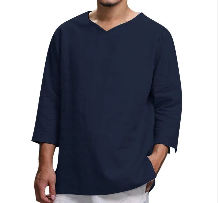 Men's New 3/4 Sleeve Loose Solid Casual Large Pullover Shirt ShopOnlyDeal