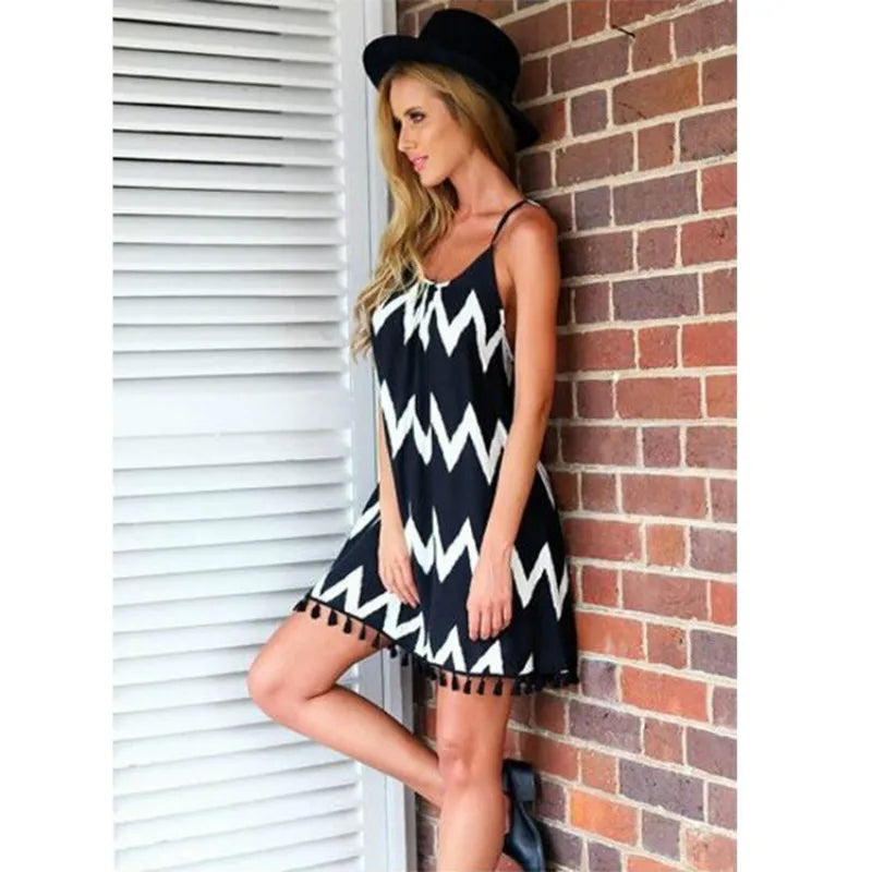 Summer Round Neck Enough Stock Short-sleeved Dress Black And White Striped Dresses Casual Elegant Sheath Slim Dress ShopOnlyDeal