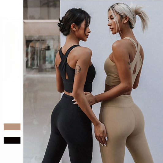 Yoga suit, tank top, bra, gathered shock-absorbing, abdominal contraction exercise, beautiful back, cross over fitness s ShopOnlyDeal