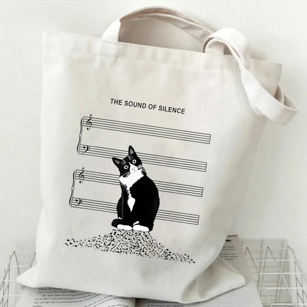 New Cat Series Women Tote Bags Cute Cow Cat Print Canvas Eco Handbag High Capacity Harajuku Fashion Cat Lovers Teen Shoulder Bag ShopOnlyDeal