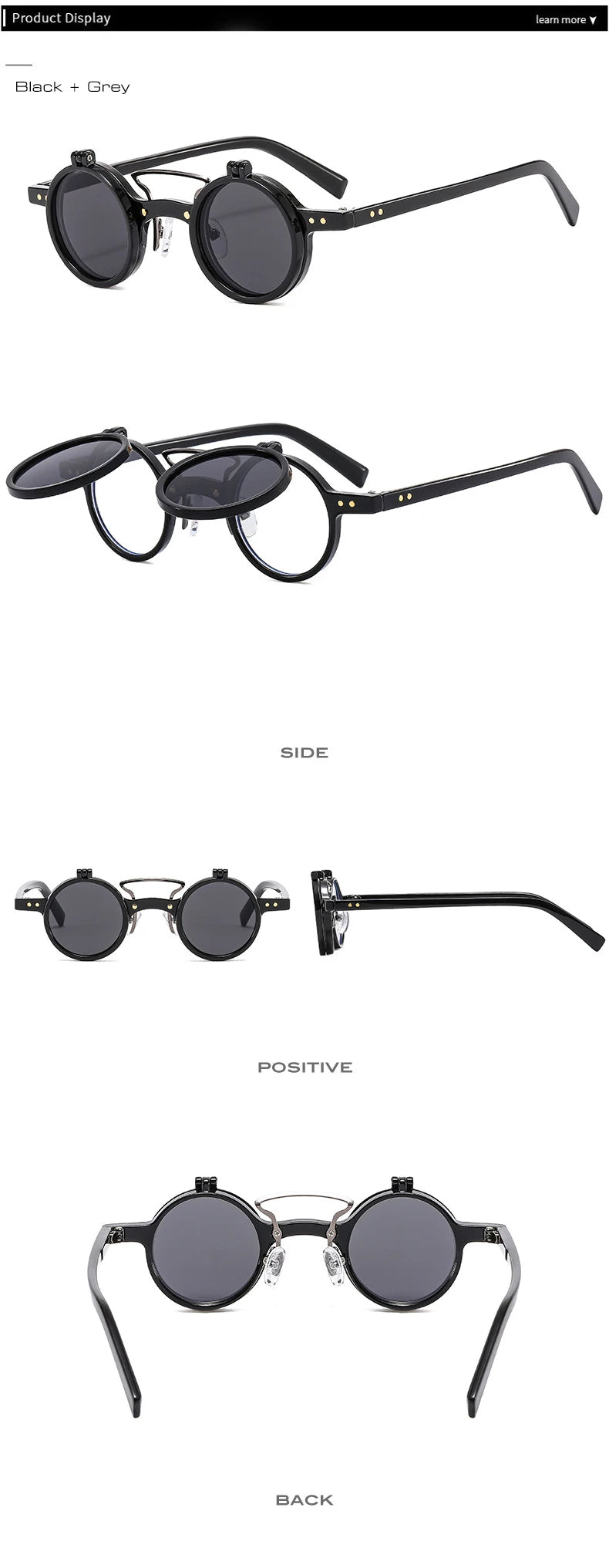 Popular Fashion Small Round Punk Double Bridges Women Sunglasses | Retro Flip Lens Shades | UV400 Men Rivets Sun Glasses S&H Glasses Store