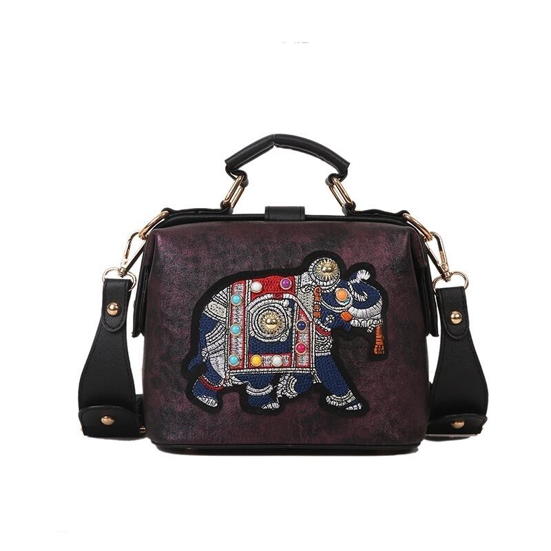 Vintage Embroidery Elephant Bag Bags Wide Butterfly Strap PU Leather Women Shoulder Crossbody Bag Tote Women's Handbags Purses ShopOnlyDeal