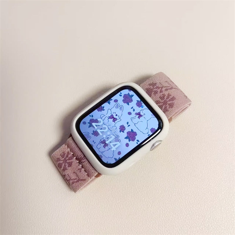 Nylon Embroidery Strap+Case For Apple Watch Band 45 44mm 40mm 49mm 41mm 42 38mm Correa Bracelet For iWatch Series 7 8 6 SE Ultra ShopOnlyDeal