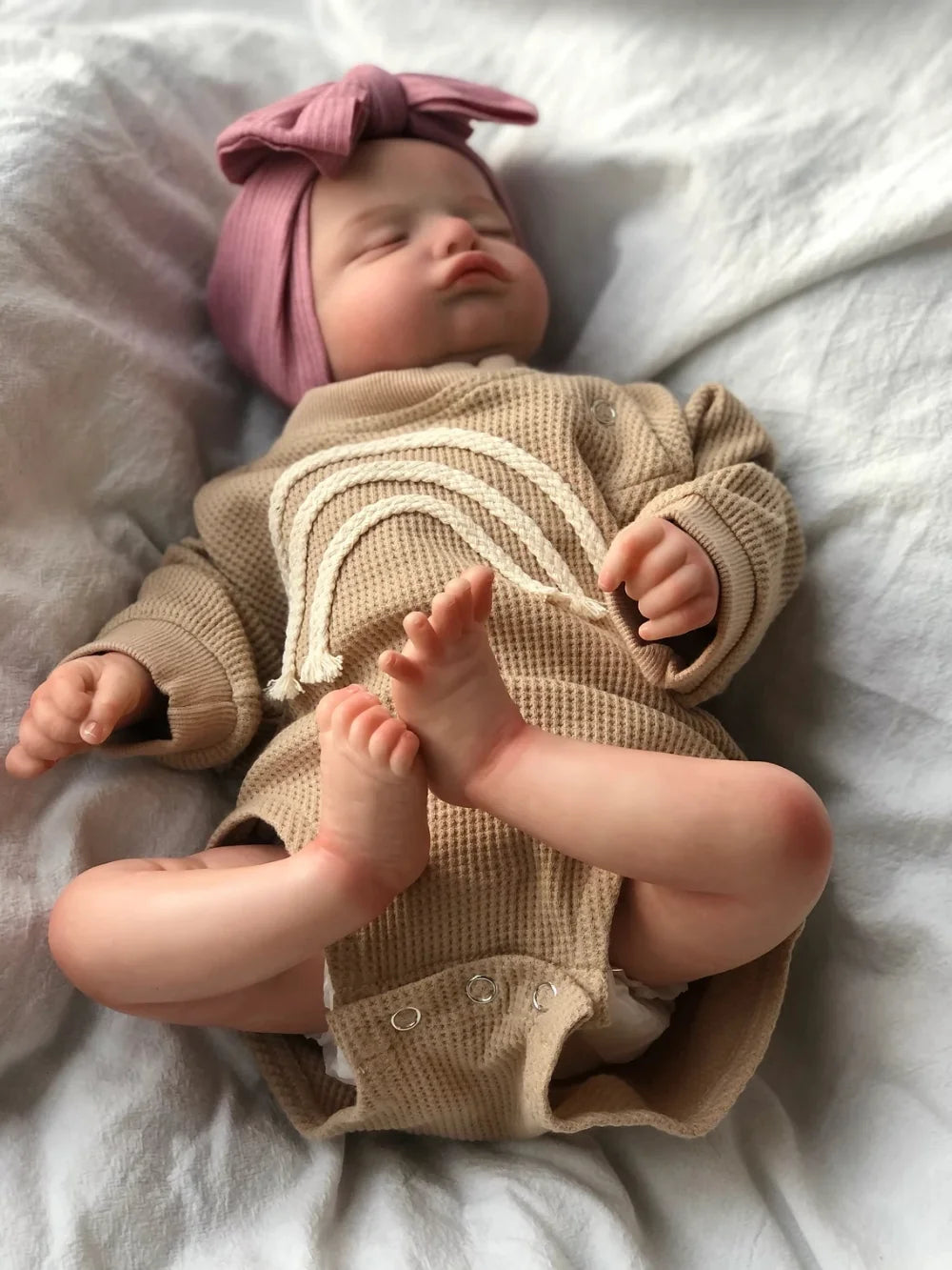 46CM Already Finished Painted Reborn Doll Rosalie Newborn Sleeping Doll Soft Hand-Drawing Hair 3D Skin Tone Visible Veins ShopOnlyDeal