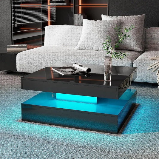 Black LED Coffee Table for Living Room Restaurant Tables Cocktail Tea Table for Home Office Reception (Black) Furniture Dining ShopOnlyDeal