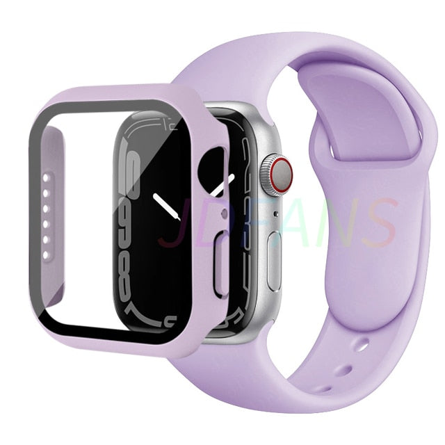 Glass+Case+Strap for Apple Watch 7 6 5 Band 41mm 45mm 44mm 40mm 38mm 42mm Screen Protectors for Apple IWatch Series 7 6 SE 5 3 4 ShopOnlyDeal