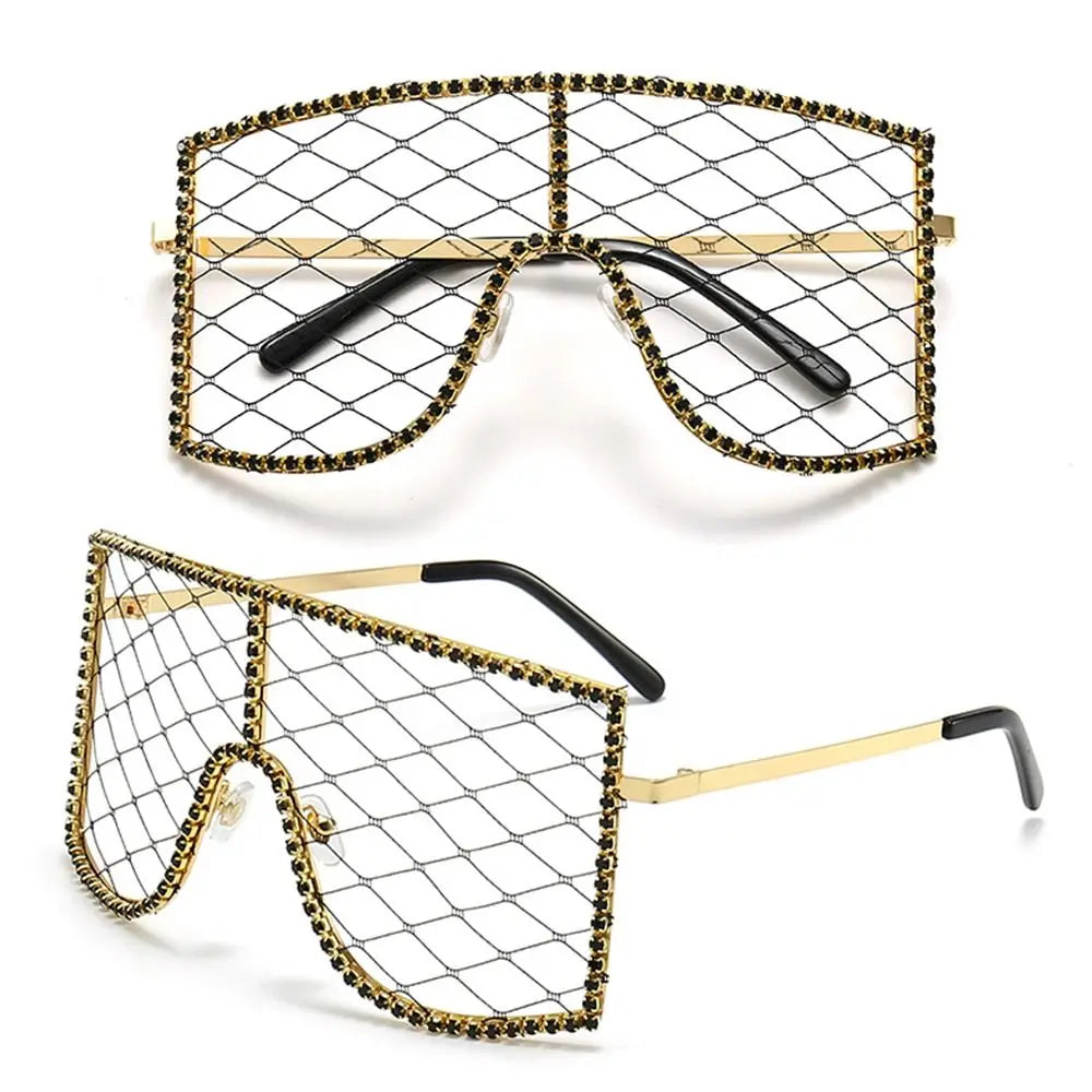 Oversized Rhinestone Mesh Glasses Fashion Colorful Diamond Eyewear Y2K Sunglasses for Party, Proms, Cosplay Costume ShopOnlyDeal