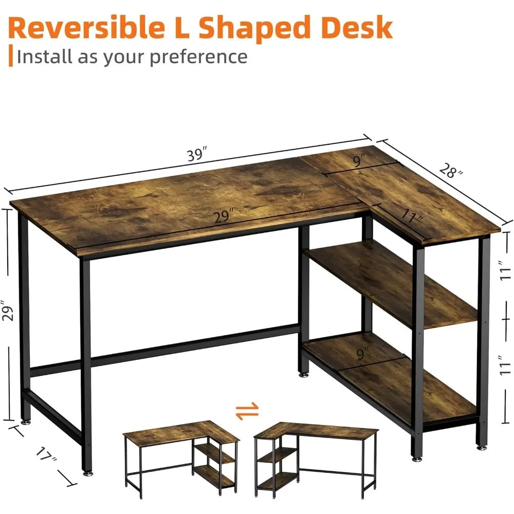 L-Shaped Desk - 39 Inch Home Office Computer Desk with Shelf, Gaming Desk, Corner Table, For Work, Writing, Studying, Save Space ShopOnlyDeal