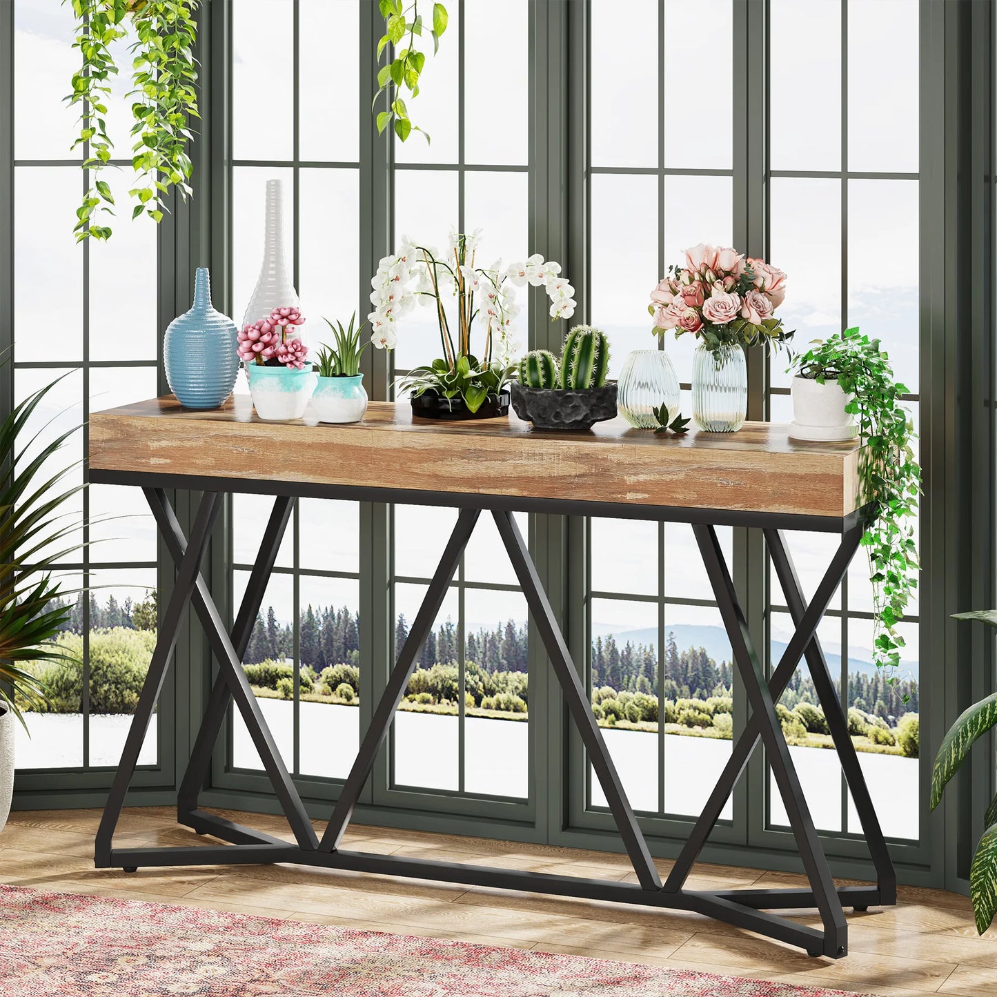 Tribesigns 55 Inches Console Table, Farmhouse Sofa Table Wood Entryway Table with Unique Metal Base, Behind The Couch Table ShopOnlyDeal