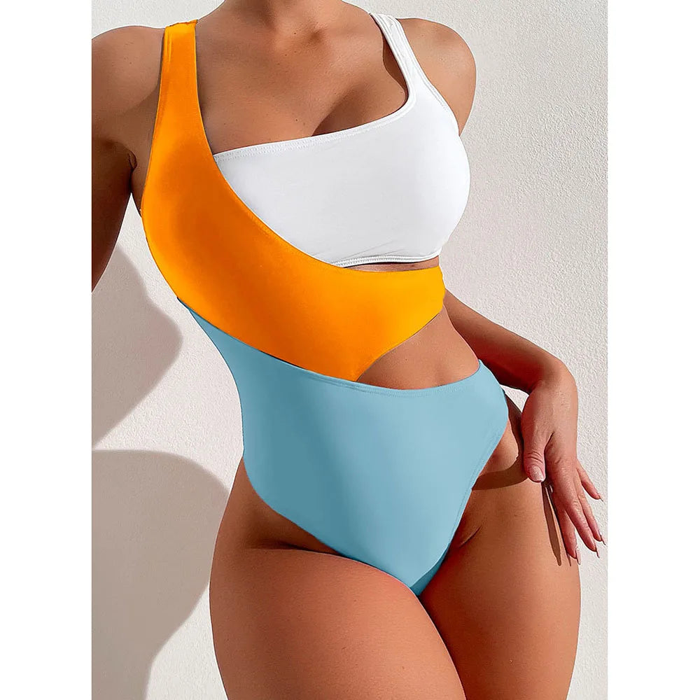 Sexy One Piece Swimsuit Cut Out Monokini Pattern Patchwork Women's Swimwear Slimming Bodysuit Push Up Women Beachwear 2024 ShopOnlyDeal