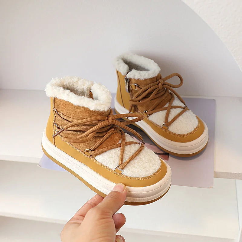 2024 New Autumn/Winter Children Boots For Boys Warm Plush Rubber Sole Toddler Kids Sneakers  Fashion Girls Boots 21-30 ShopOnlyDeal