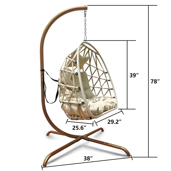 Swing Egg Chair with Stand - Indoor Outdoor Wicker Rattan Patio Hanging Chair with C Type Bracket, Cushion, and Pillow ShopOnlyDeal