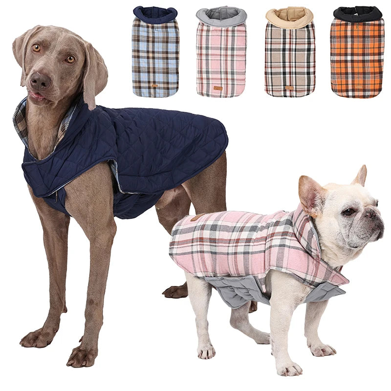 Reversible Dog Jacket Winter Dog Clothes Waterproof Checked Soft Quilted Coat for Small Large Dogs Warm Pet Vest French Bulldog ShopOnlyDeal