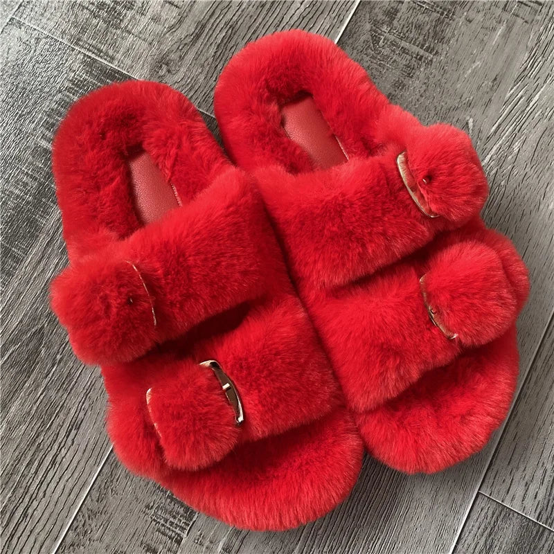 Women Furry Ladies Fur Luxury Fluffy Plush Slipper House Soft Fuzzy Platform Indoor Casual Winter Home Warm High Heels Female ShopOnlyDeal