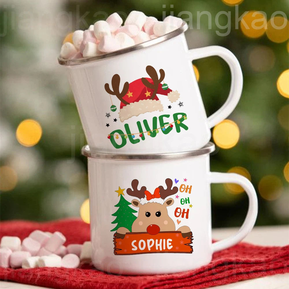 Personalized Christmas Mug Custom Name Holiday Mugs Deer Santa Hat Printed Coffee Cup Kids Xmas Party Favors Gift Hot Cocoa Cups ShopOnlyDeal