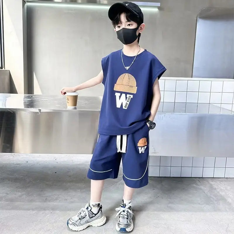 Boys Casual 2-Pcs Sets | Sleeve & Sleeveless T-Shirts + Pants | Sportswear for Ages 5-14 ShopOnlyDeal