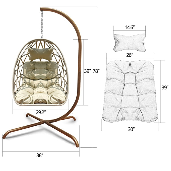 Swing Egg Chair with Stand - Indoor Outdoor Wicker Rattan Patio Hanging Chair with C Type Bracket, Cushion, and Pillow ShopOnlyDeal