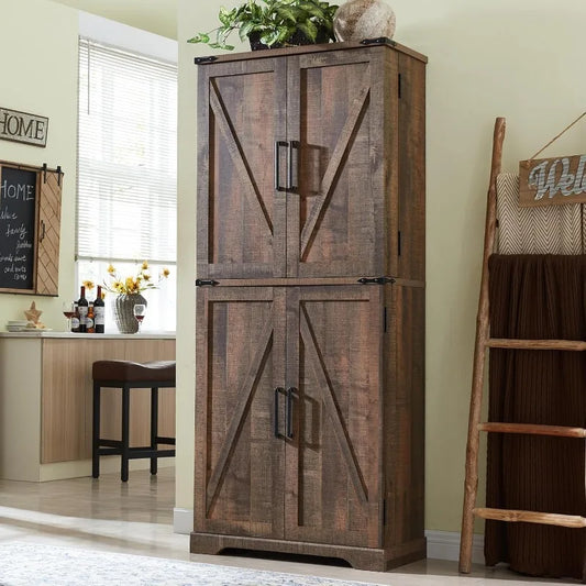 72" High Kitchen Pantry, Farmhouse Storage Cabinet with Barn Doors, Organizers, Drawers and Adjustable Shelves ShopOnlyDeal