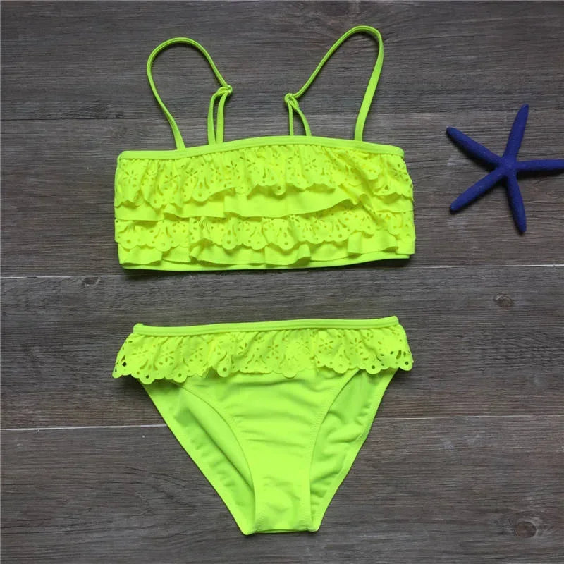 7-16years Children Swimwear Falbala Girls Swimwear Baby Kids Biquini Infantil Swimsuit Bikini Girl 2022 New Summer Bathing Suit ShopOnlyDeal