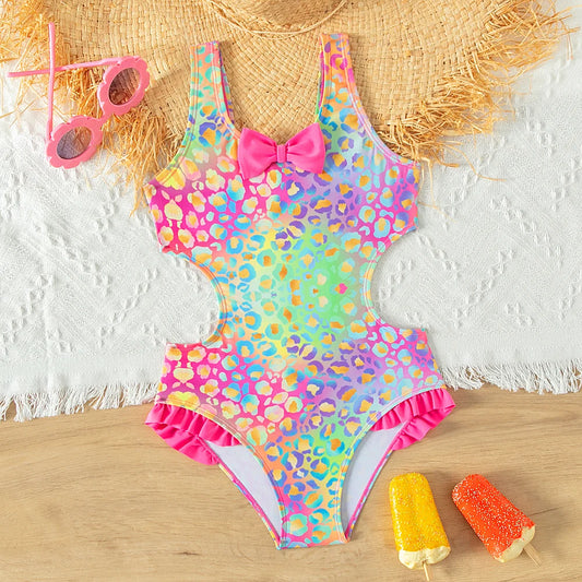 Bright and colorful girls swimwear with bow ruffle one-piece Bathing Suit Teen girls Summer Beach wear Swimming suit ShopOnlyDeal