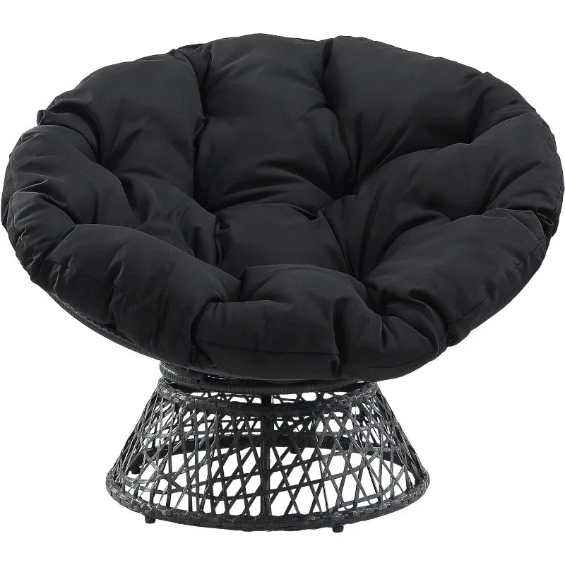 Wicker Papasan Chair with 360-Degree Swivel | Grey Frame with Black Cushion | Home Furnishings ShopOnlyDeal