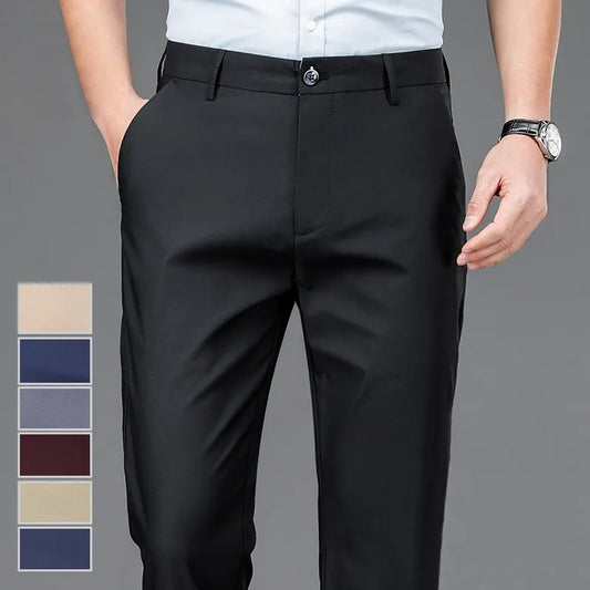 Male Pants Stretch Solid Black Smart Casual Men's Trousers Office Quick Dry Suit Pants New Spring Autumn Korean Straight Pants ShopOnlyDeal