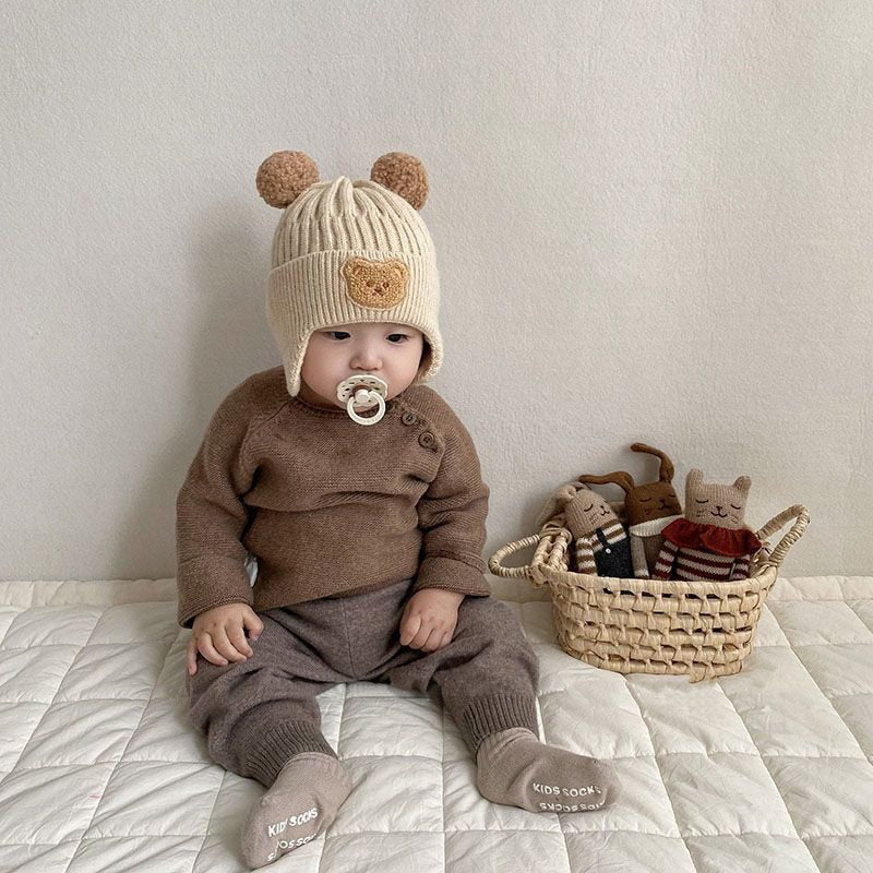 Winter Baby Beanie Cap Cartoon Bear Ear Protection Knitted Hat for Toddler Boys Girls Cute Korean Warm Kids Crochet Hats Gorros ShopOnlyDeal