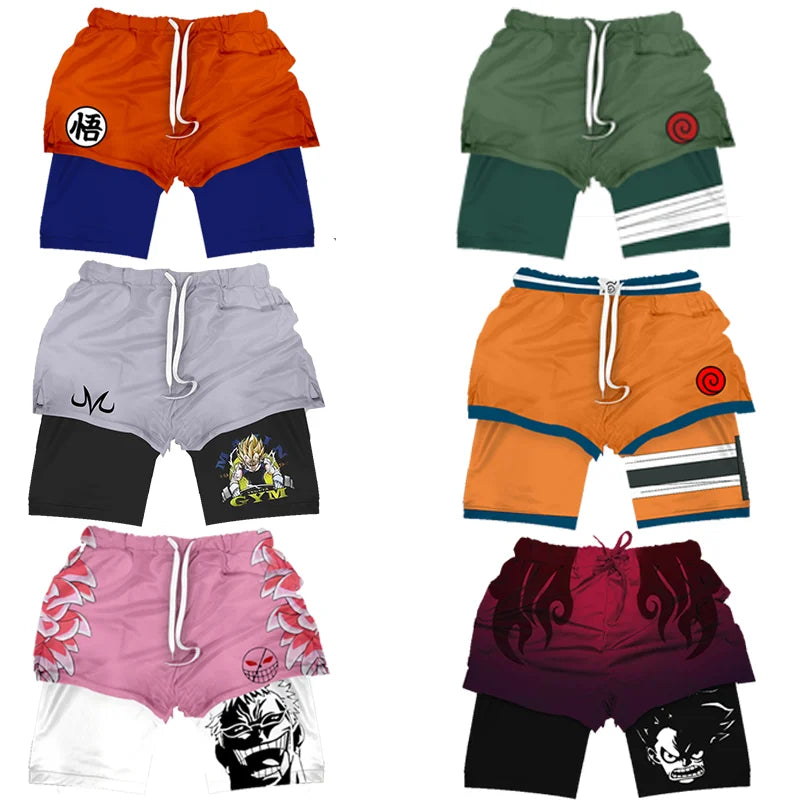 Anime Gym Shorts for Men and Women | Dragon Ball, NARUTO, One Piece | 3D Print | 2 in 1 Quick Dry Breathable Sports Training Compression Shorts ShopOnlyDeal