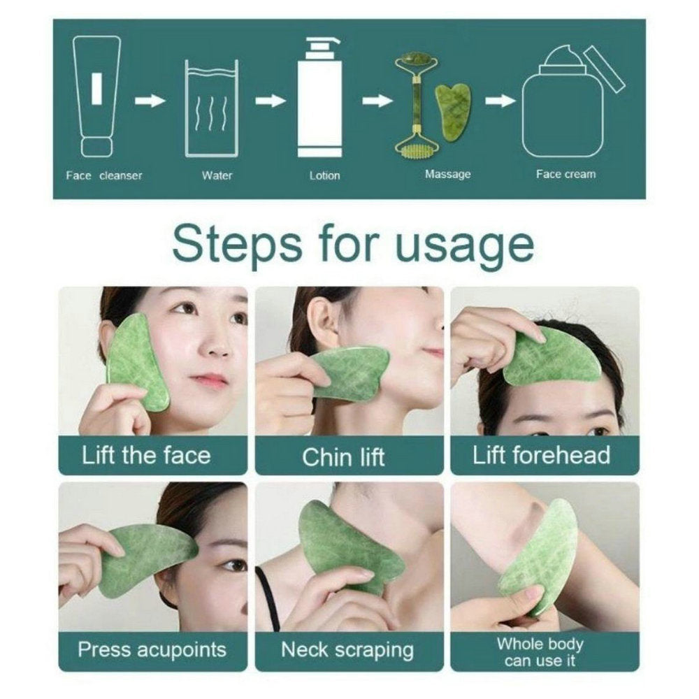 Gua Sha Natural Stone Jade Face Massager Skin Care Sets Scraper Roller Facial Eye SPA Massage Gouache Beauty Health Tools ShopOnlyDeal