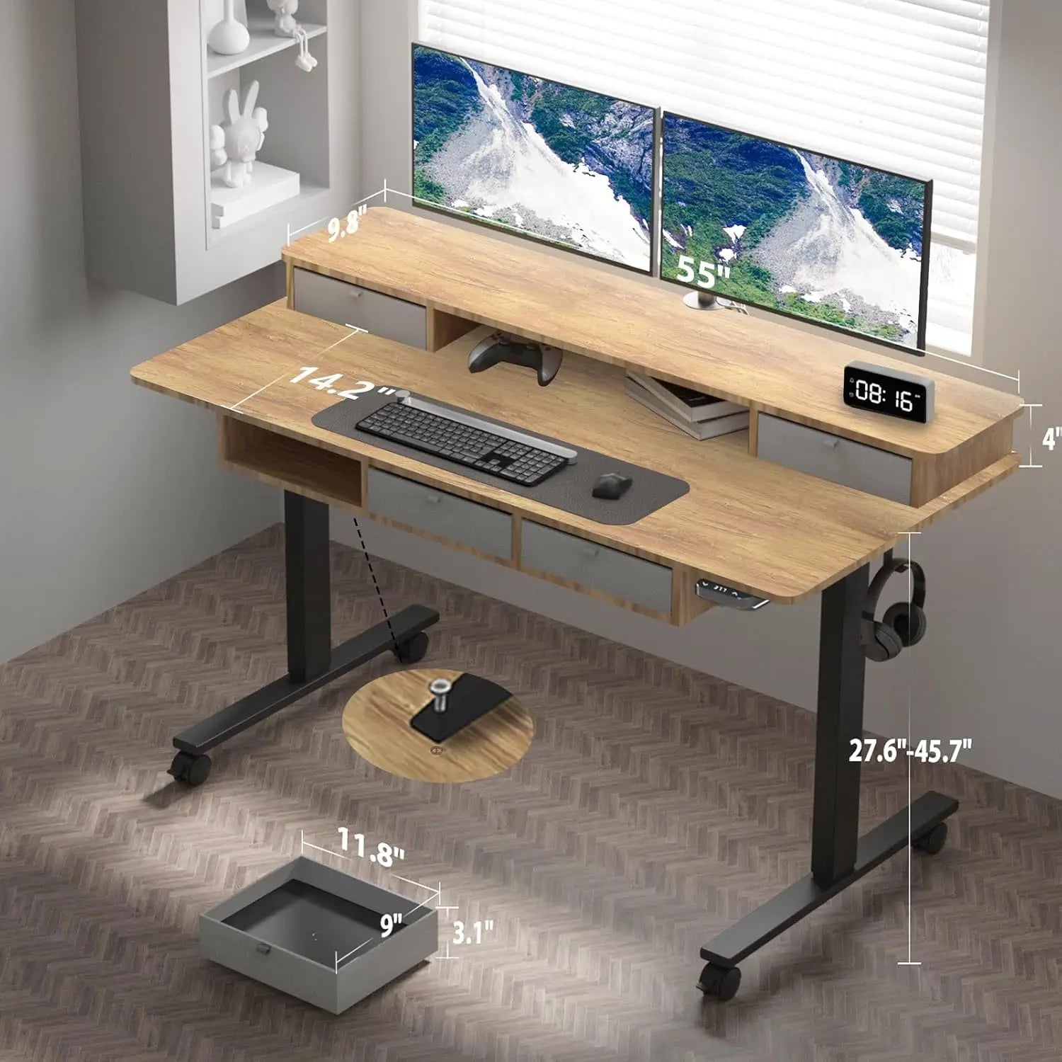 Standing Desk with 5 Drawers, Electric Height Adjustable Desk 55 Inches Stand Up Desk, Ergonomic Desk with Storage Larger ShopOnlyDeal