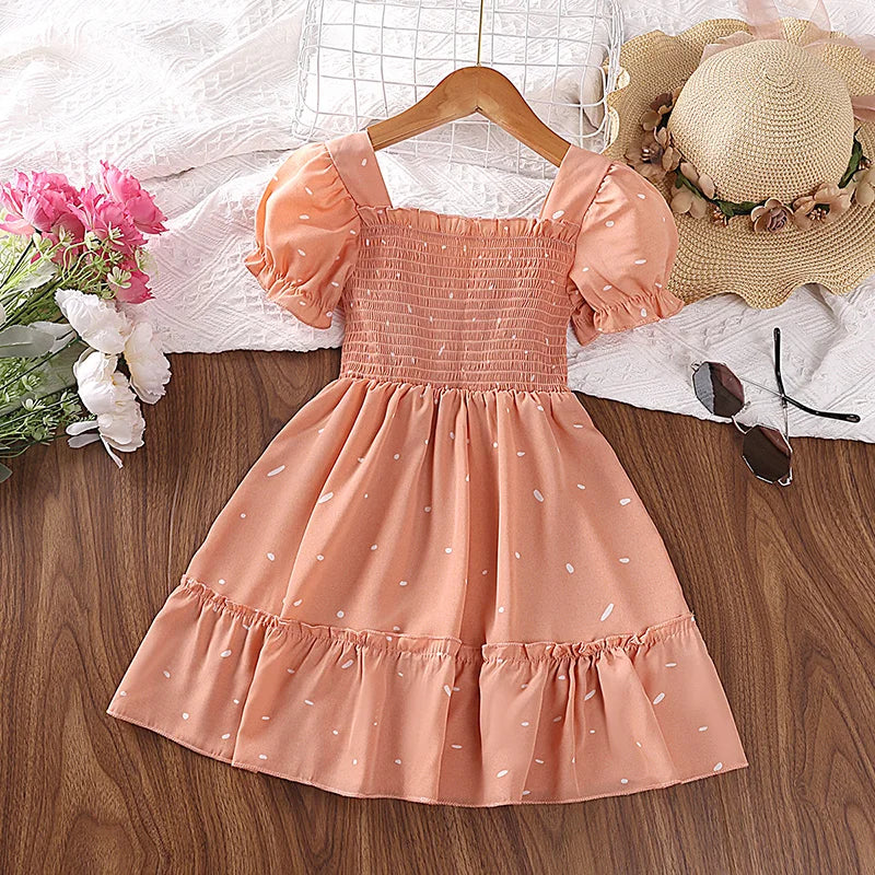 Dress Kids Girls Dark Green Cute Princess Dress 2-6 Years Short Sleeve Dress Square Collar Puff Sleeve Layered Dress ShopOnlyDeal