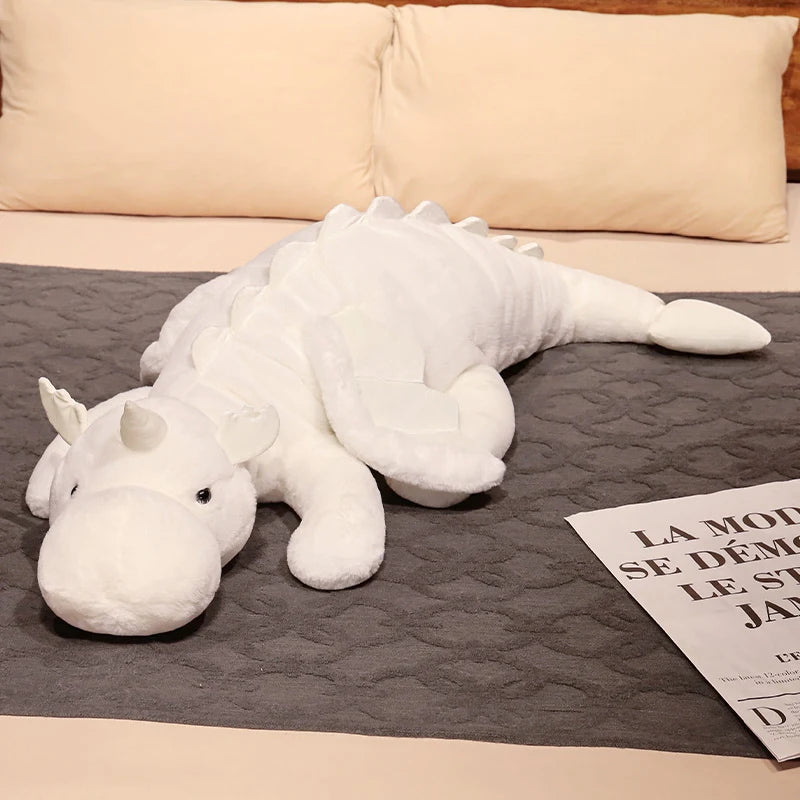 Giant White Dragon Plush Toy 1pc 70-150cm | Unicorn Horn & Flying Wings | Hug Throw Pillow | Dino Nap Sleeping Gift ShopOnlyDeal