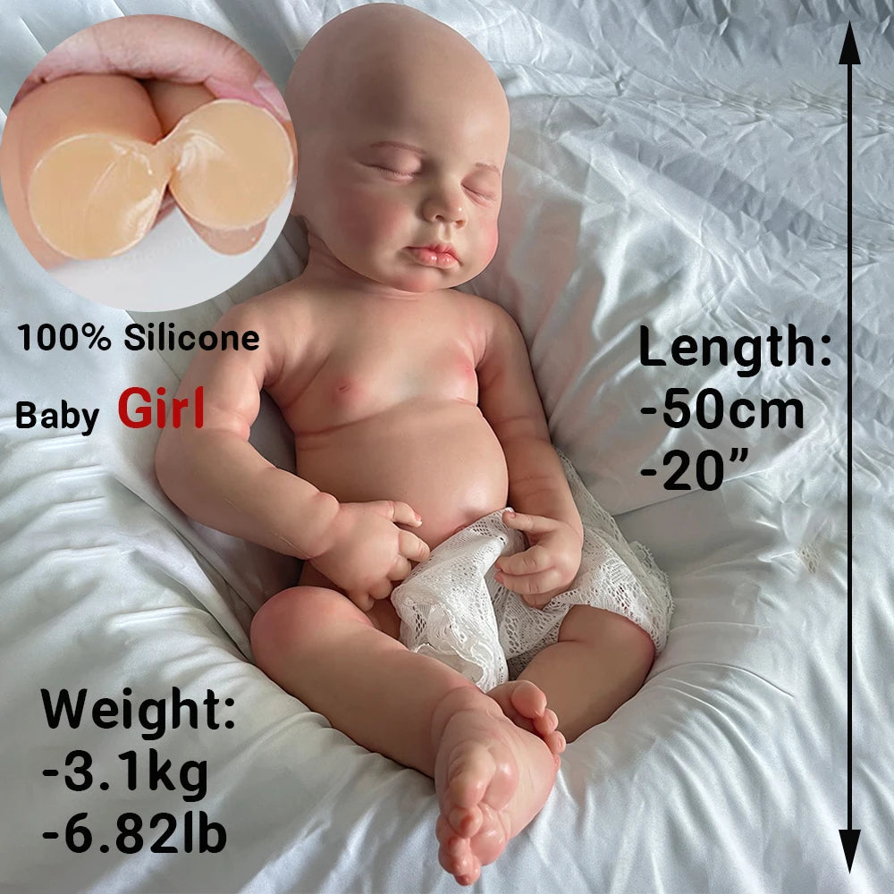 20" Whole Body Silicone Reborn Baby Girl Weighted 6.8lb Flexible Newborn Doll Kits Handmade Like A Real Baby Anti-Stress Toys ShopOnlyDeal