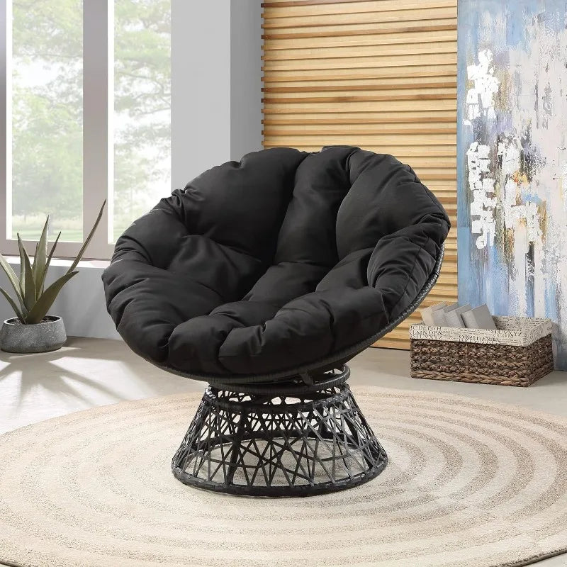 Wicker Papasan Chair with 360-Degree Swivel | Grey Frame with Black Cushion | Home Furnishings ShopOnlyDeal