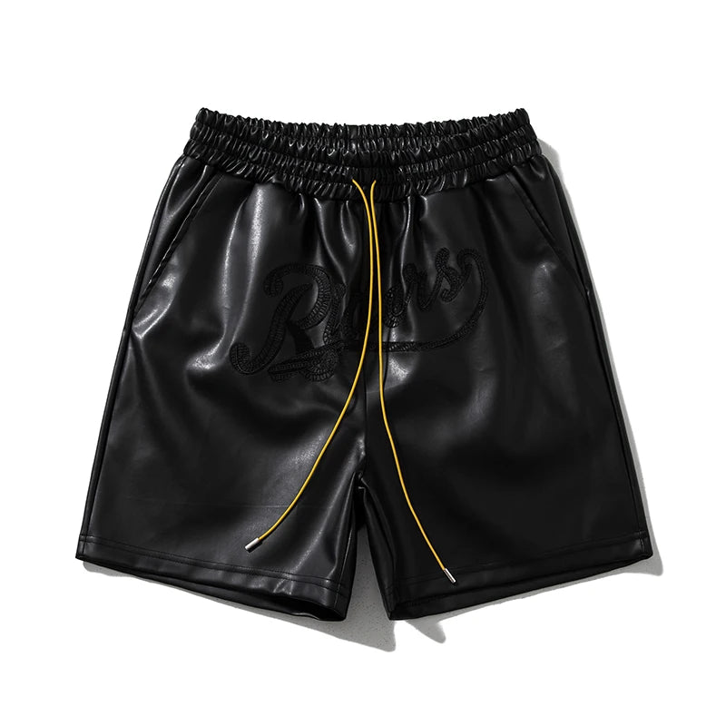 Leather Black Red Green Borad Shorts Pockets 2024 Summer Men Women High Quality Yellow Drawstring Beach Shortpant Breeches ShopOnlyDeal